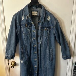 Long Denim Distressed Jacket